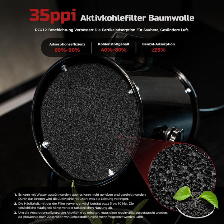 Tragbare Dunstabzugshaube 40W 600m³/h Abluftventilator mit 10 Aktivkohle Filter/120°verstellbare/Ger