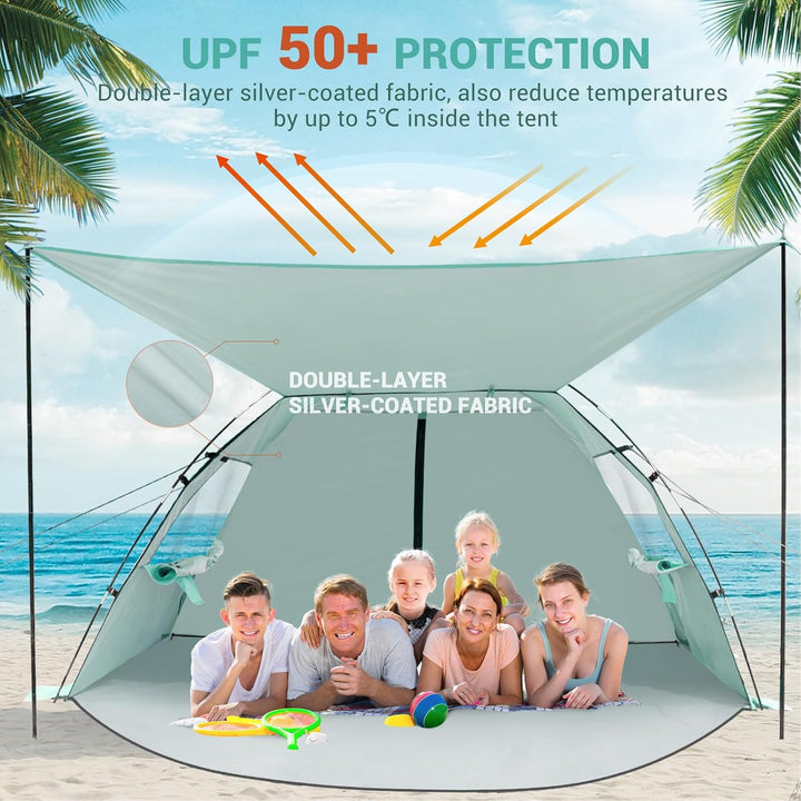 Elegear CumbreX Strandmuschel mit Sonnendach, 6-7 Personen Strandzelt UV Schutz 50+ Einfacher Aufbau
