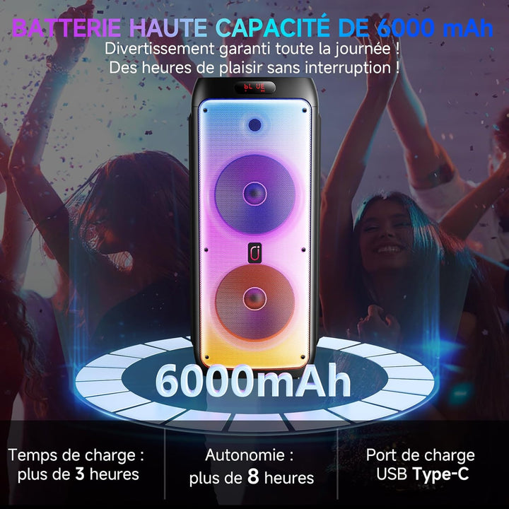 JYX Karaoke Maschine mit 2 Mikrofonen, LED Licht – Bluetooth 5.3, TF/USB/AUX/TWS/LIVE, Karaoke Box &