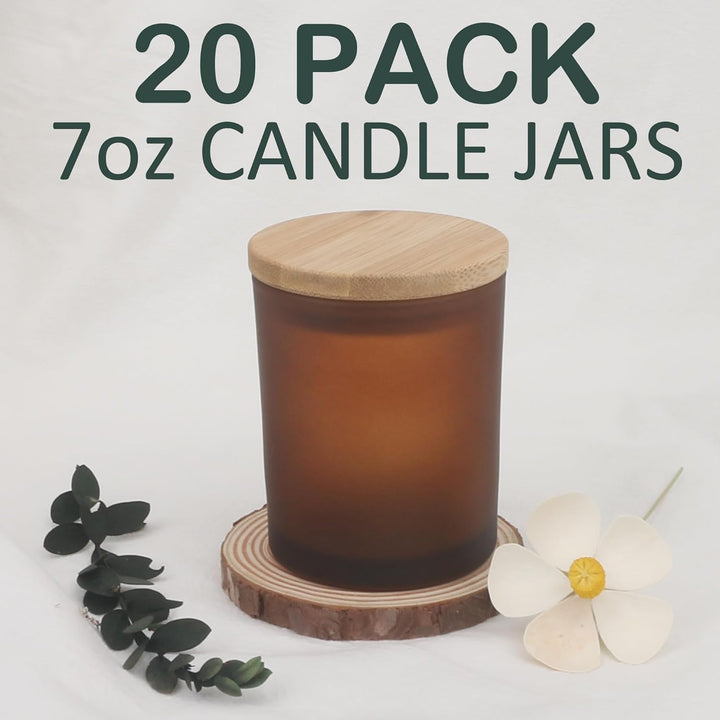 MILIVIXAY 20 Stück 200 ml mattierte bernsteinfarbene dicke Glas-Kerzengläser mit Deckel – leere Kerz