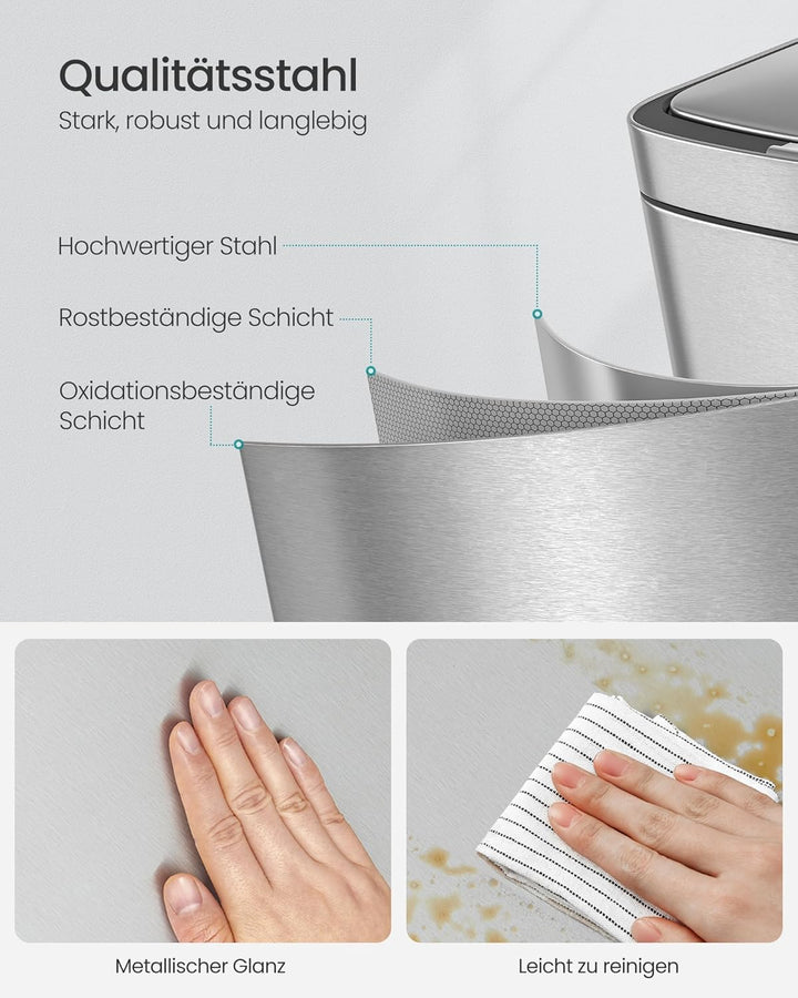 SONGMICS Mülleimer Küche, Mülltrennsystem 3 Fächer, 2 x 10 L und 30 L, Abfalleimer aus Stahl, platzs