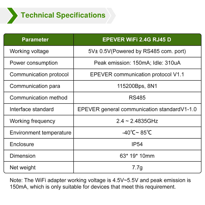 EPEVER Wifi Adapter für Solarladeregler (EPEVER-WIFI-2.4GRJ45-D), EPEVER-WIFI