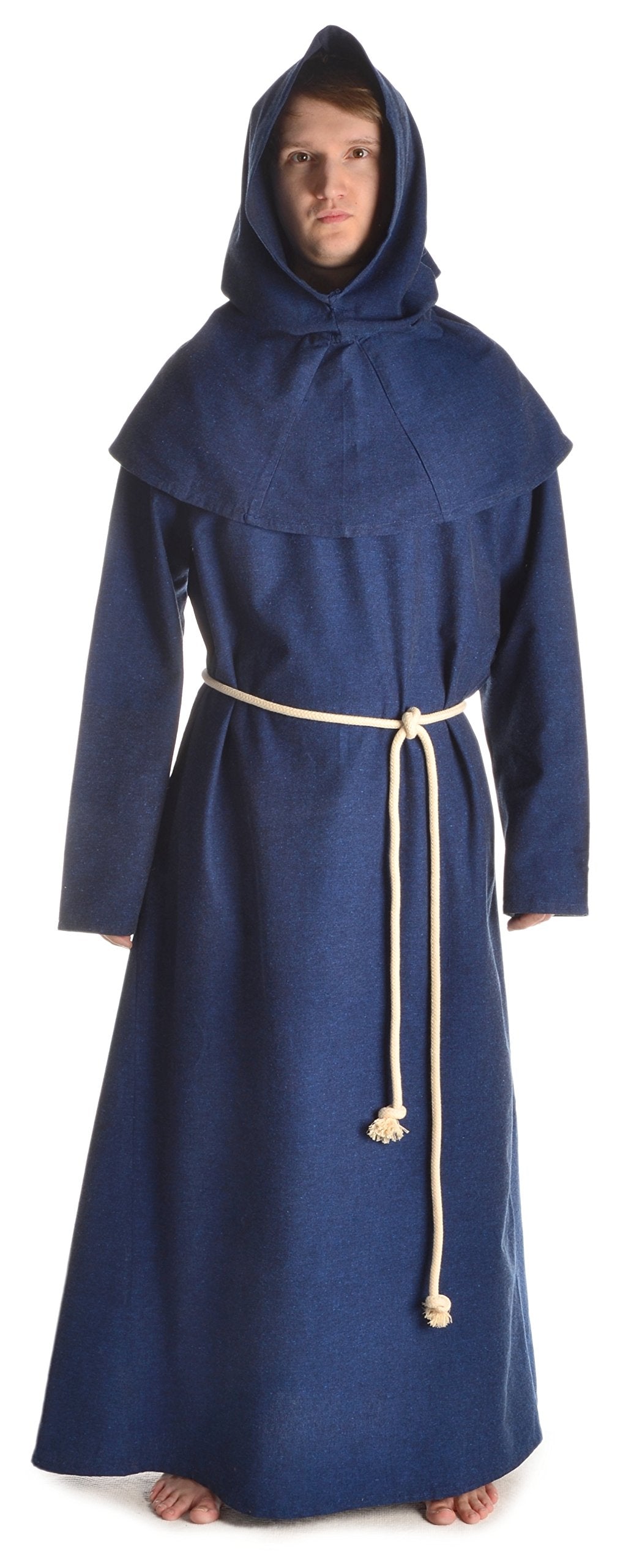 HEMAD Herren Mittelalter Kutte Halzebier (Set Kapuze, Strick, Cotte) S-XXXL Baumwolle S-M Blau, S-M