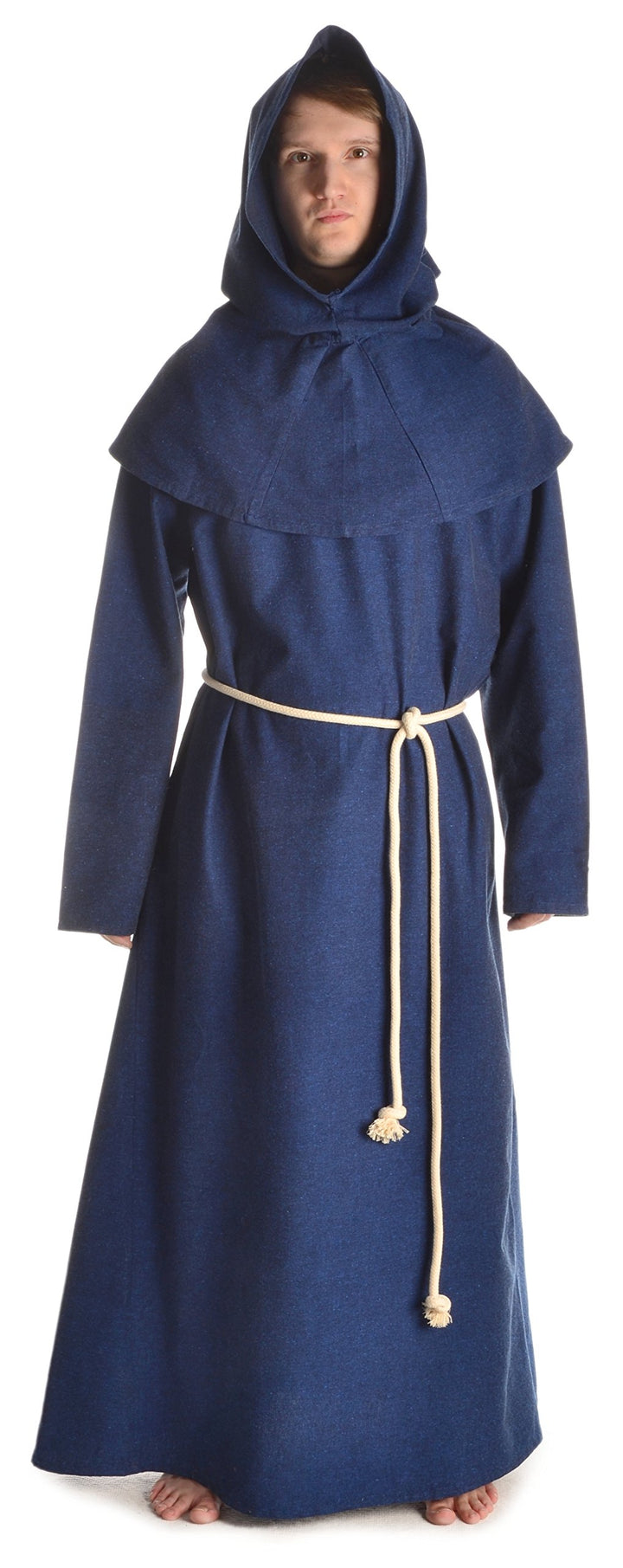 HEMAD Herren Mittelalter Kutte Halzebier (Set Kapuze, Strick, Cotte) S-XXXL Baumwolle XXL-3XL Blau,