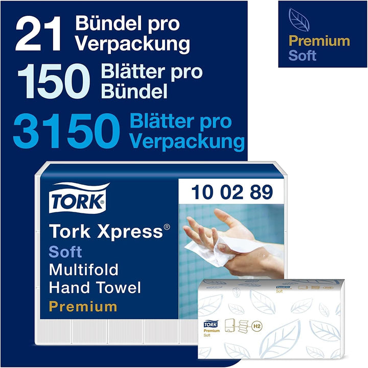 Tork Xpress weiche Multifold Papierhandtücher 100289 - H2 Premium Falthandtücher, 2-lagig, weiss & X