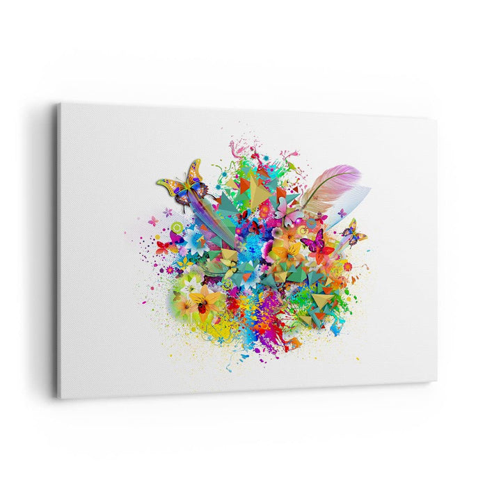 Bilder auf Leinwand 100x70cm Leinwandbild Schmetterling Farbe Blume Komposition Gross Wanddeko Bild