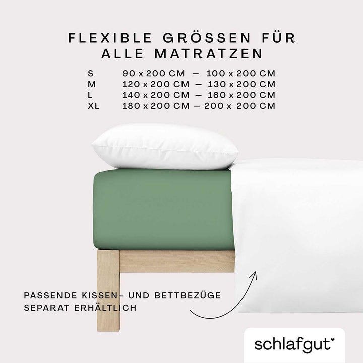 schlafgut Soft Contact Spannbettlaken bis 100x200cm, Green Mid aus 100% Biobaumwolle wärmend Green M