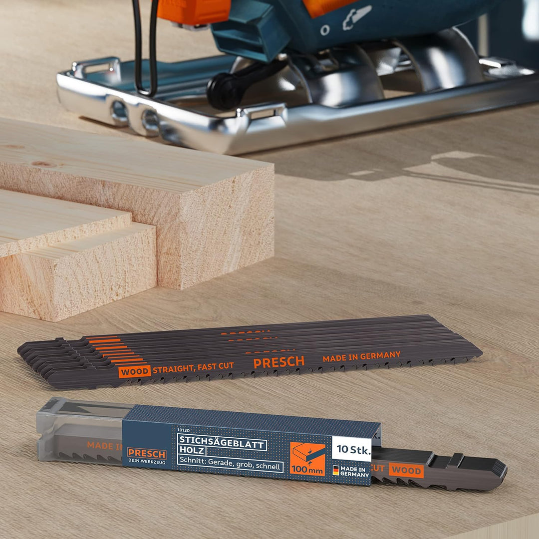 Presch Stichsägeblätter Holz 10 Stk. (Lang) - Extrem schneller, gerader Schnitt (5-100mm) - Profi St