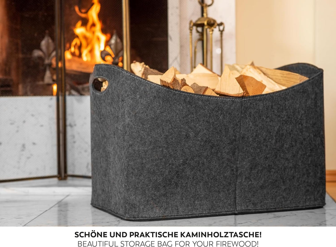 Rubberneck Kaminholztasche Gross XXL - Filz Aufbewahrungtasche für Kaminholz, Zeitungen - Masse 63 x