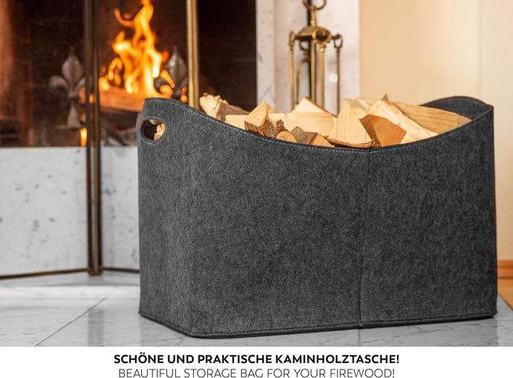 Rubberneck Kaminholztasche Gross XXL - Filz Aufbewahrungtasche für Kaminholz, Zeitungen - Masse 63 x