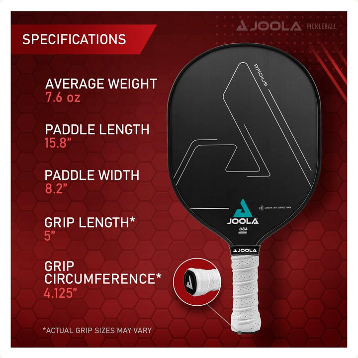 JOOLA Radius Pro Pickleball-Paddel mit strukturierter Carbon-Griff-Oberfläche – schafft mehr Spin un