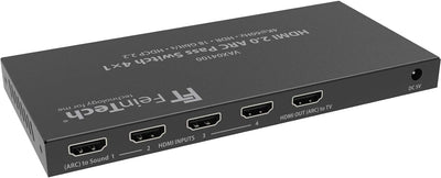 FeinTech VAX04100 HDMI 2.0 ARC Pass Switch 4x1, für 3 HDMI-Quellen, Soundbar und TV Beamer 4K HDR Do