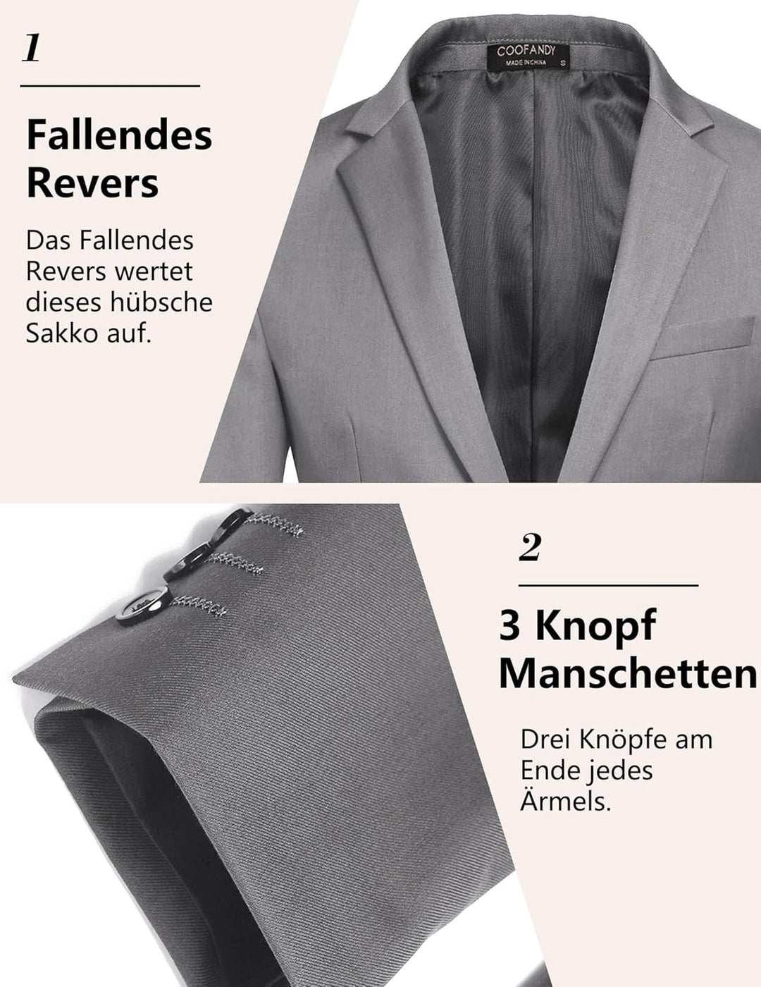 COOFANDY Herren Sportlich Freizeit Blazer Business Sakko Anzugjacke 1 Knöpfe Einfarbig Regular Fit H