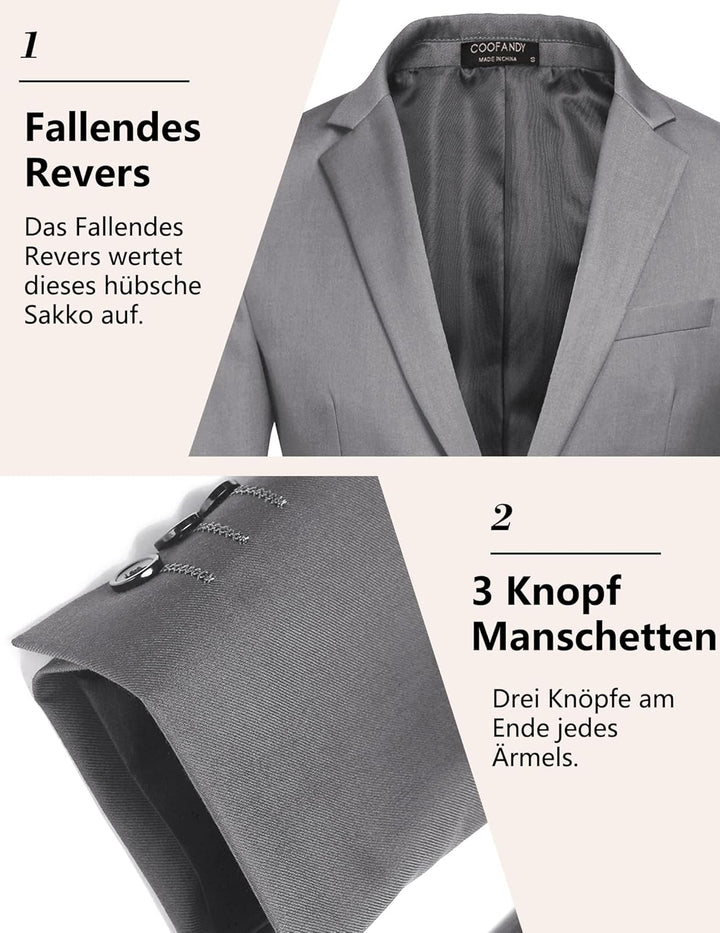 COOFANDY Herren Sportlich Freizeit Blazer Business Sakko Anzugjacke 1 Knöpfe Einfarbig Regular Fit H