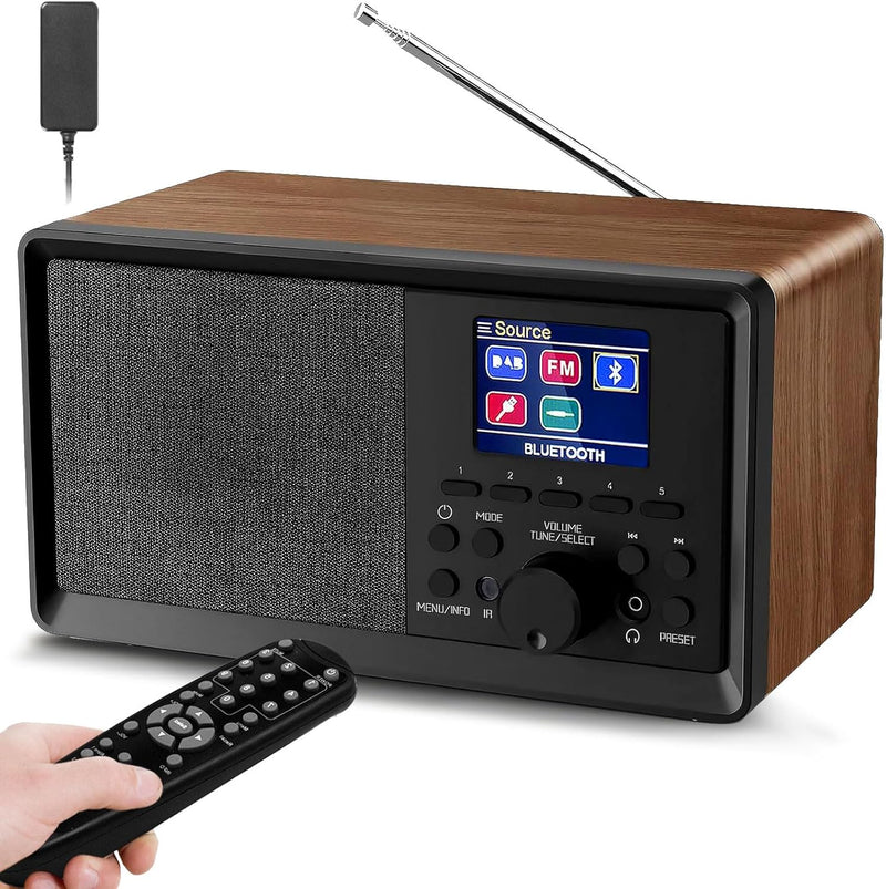 Wholede DAB Radio mit Fernbedienung - DAB Plus Radio mit Bluetooth, DAB+/FM Radio Retro Holz Digital