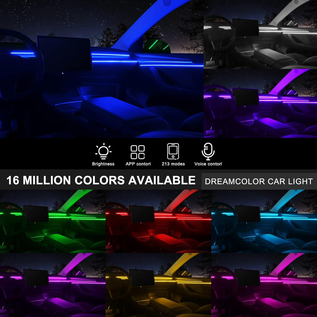 TWETIZ Acrylic Interior Car LED Strip Light with Wireless APP, RGB 18 in 1 with 175 inches 593 LEDs