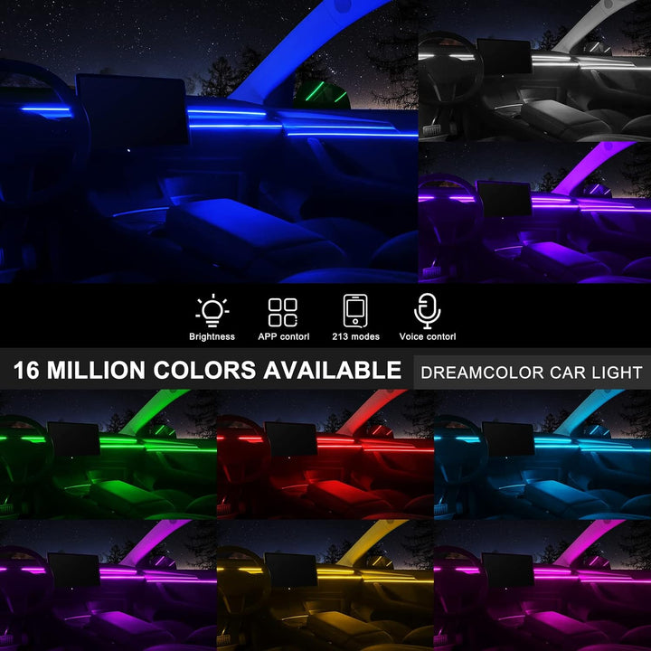 TWETIZ Acrylic Interior Car LED Strip Light with Wireless APP, RGB 18 in 1 with 175 inches 593 LEDs
