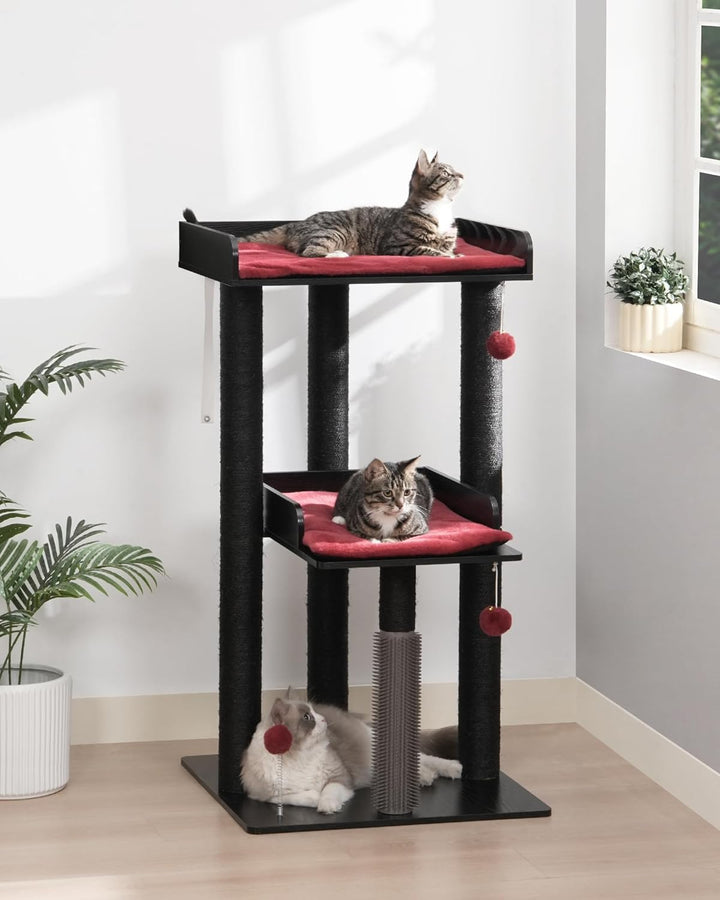 FourFurPets 111cm Katzenbaum, moderner Katzenbaumturm, Katzenturm für grosse Erwachsene Hauskatzen,