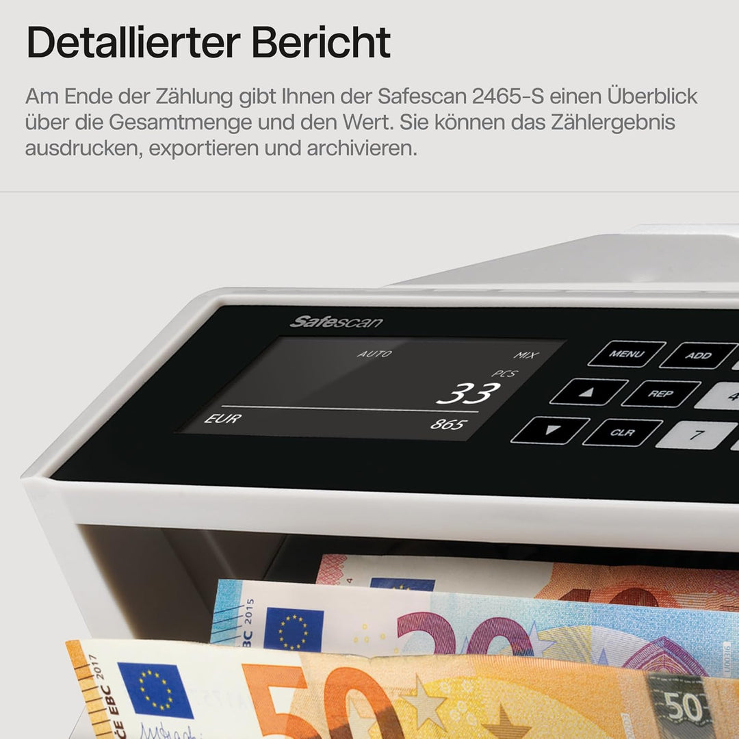 Safescan 2465-S - Banknotenzähler für gemischte Geldscheine, mit 7-facher Falschgeldprüfung & TP-230