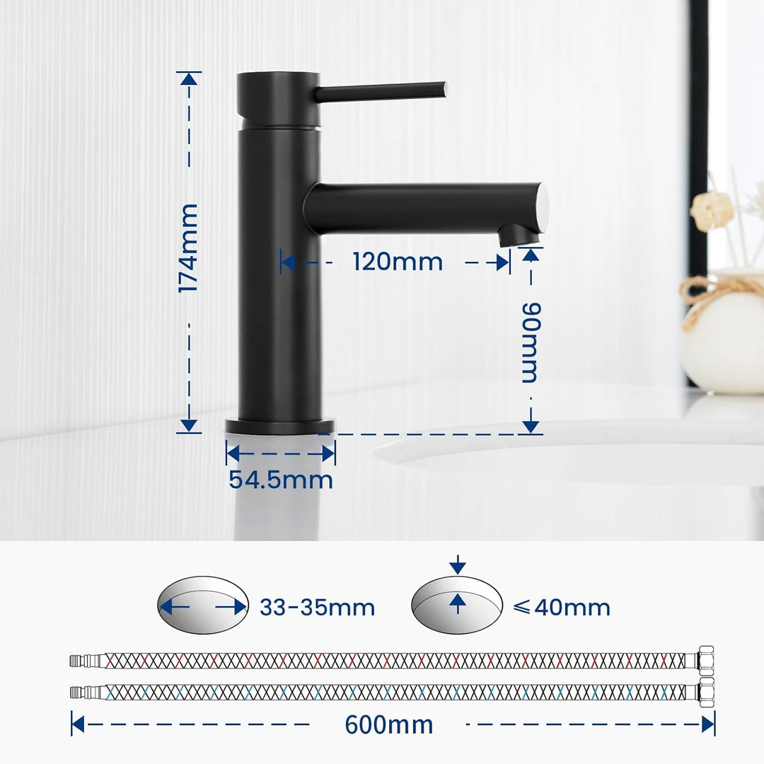 CECIPA Wasserhahn Bad Schwarz, Waschtischarmatur Schwarz mit Auslauf Höhe 90mm, Badezimmer Amaturen