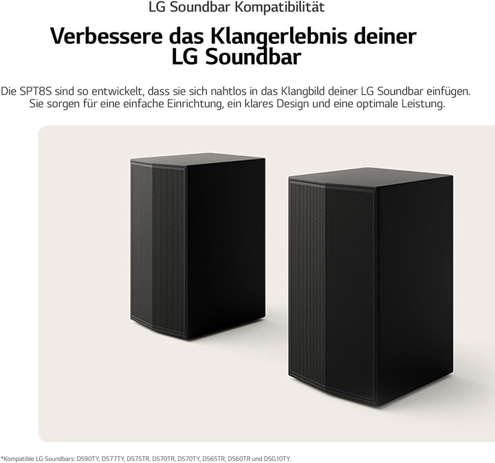 LG SPT8-S Rücklautsprecher-Set, Rücklautsprecher-Set für Soundbars, 100 W Leistung und 2,0 Kanäle, l