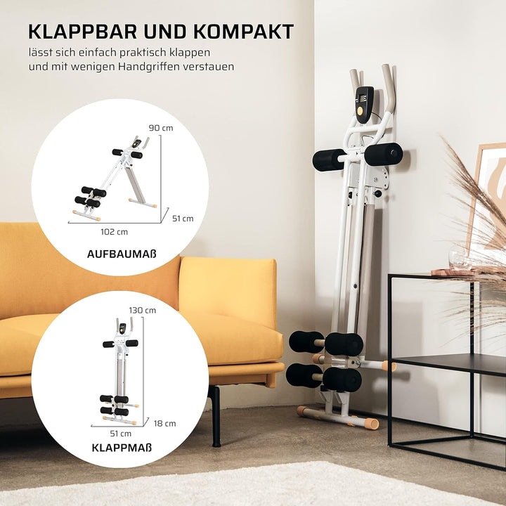 SportPlus Bauchtrainer für zuhause klappbar - Bauchmuskeltrainer, Bauchroller mit 3 oder 4 Trainings