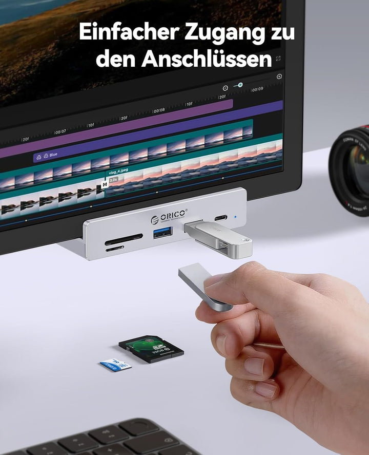 ORICO USB Hub 3.2 Schreibtisch, 10Gbit/s Aluminum USB-Hub Klemme und USB-C PD 60W, 6 Ports USB Verte