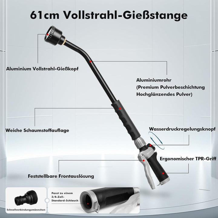 RESTMO Langer Giessstab, 61cm langer Gartenbrause mit voller, sanfter Dusche und Durchflusskontrolle
