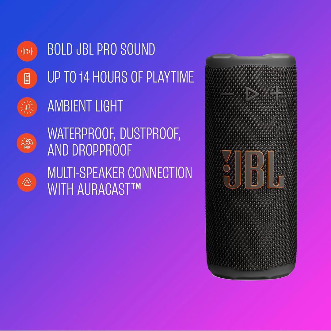 JBL Griffigkeit: Kompakter Bluetooth-Lautsprecher mit kräftigem JBL Pro-Sound und Umgebungslicht, bi