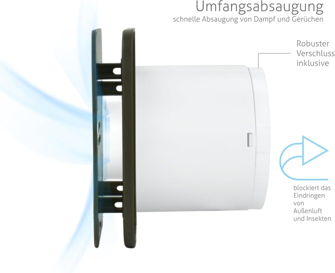 Turbionaire TREND 100 SDSG Abluftventilator, für Badezimmer, Küche, Wand/Decke, Frontplatte dunkles