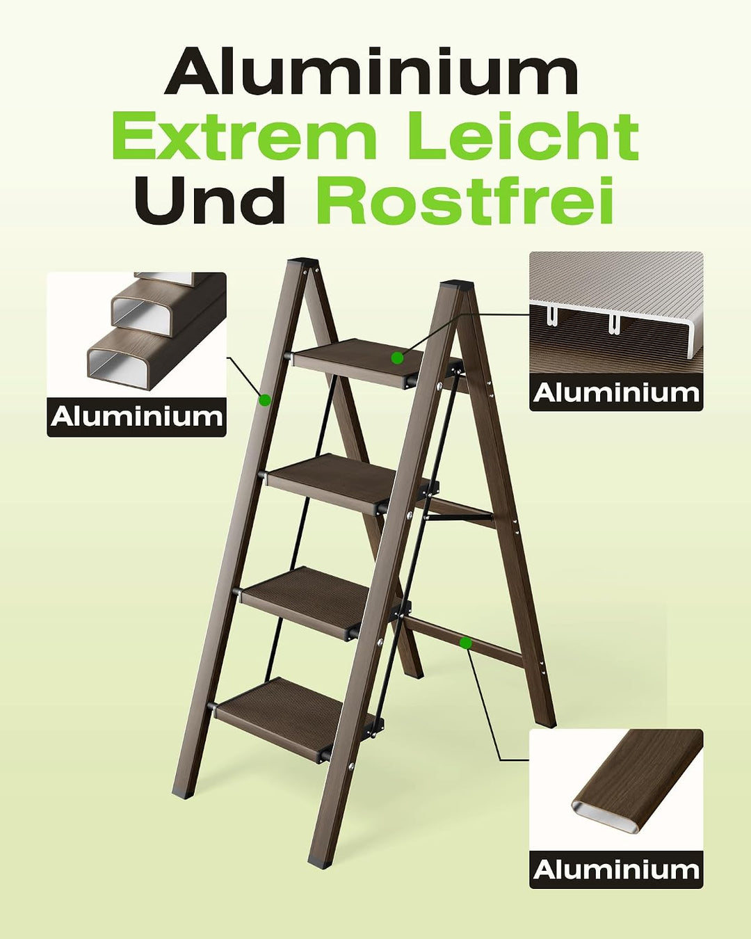 Trittleiter 4 Stufen klappbar,Tritthocker aus Aluminium | 150 kg Tragfähigkeit,Leiter mit rutschfest