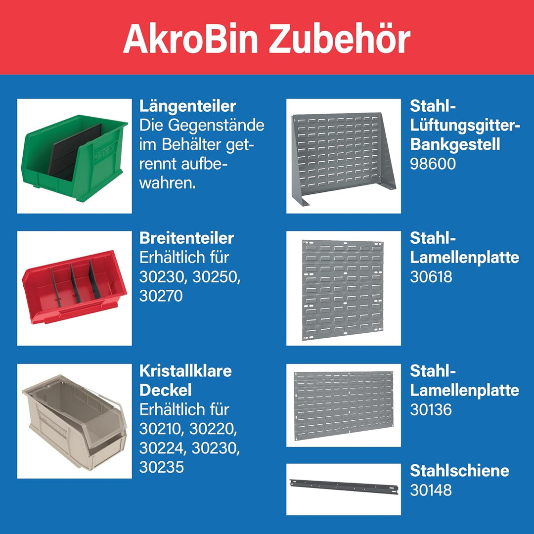 Akro-Mils - 30230RED 30230 AkroBins Kunststoff-Aufbewahrungsbehälter zum Aufhängen, stapelbare Behäl