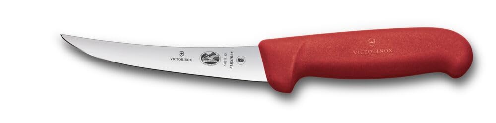 Victorinox Fibrox Ausbeinmesser, Scharfes Küchenmesser für Fleisch und Fisch, 12 cm, Gebogene Klinge