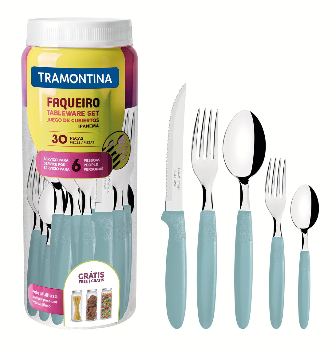 Tramontina 23398-288 IPANEMA Besteck Edelstahl, Hellblau, 30 teilig, Hellblau