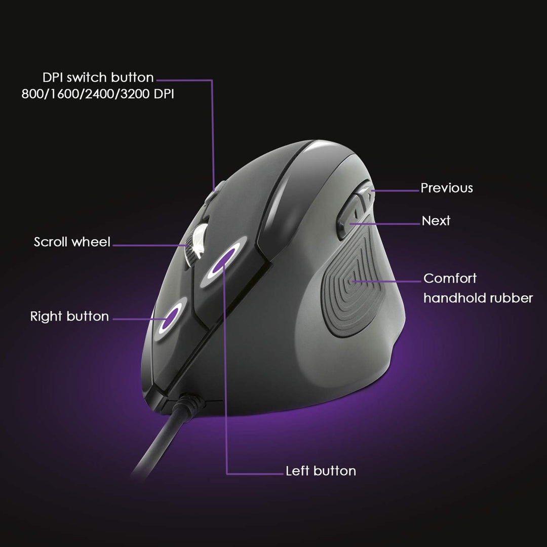 NEWWAY – Vertikale und Ergonomische Maus A3E - 3200 DPI - USB-Kabel - Verstellbares Gewicht Kabelgeb