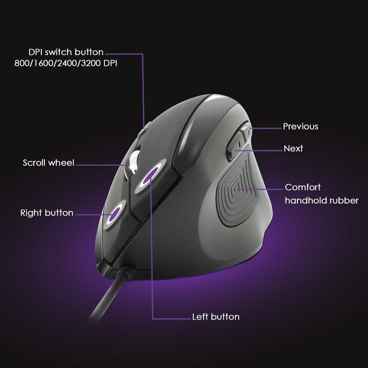 NEWWAY – Vertikale und Ergonomische Maus A3E - 3200 DPI - USB-Kabel - Verstellbares Gewicht Kabelgeb