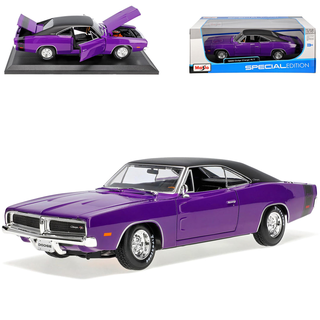 Generisch Dodg. Charger R/T Coupe Violett 1969 1/18 Modell Auto Ohne Wunschkennzeichen, Ohne Wunschk