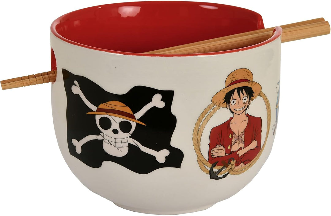 Elbenwald - One Piece - Monkey D. Luffy Ramen Schale mit Ess-Stäbchen 500 ml Keramik Weiss