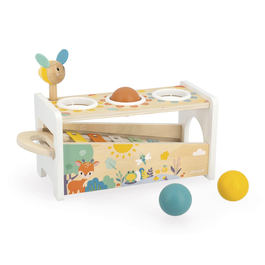 Janod Tap Tap Xylo Pure 2-in-1 Baby Musical Instrument - Awakening and Educational Game - Wooden Toy