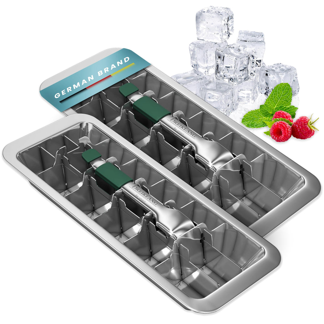 2er Spar Set Polierte 18/8 Edelstahl Eiswürfelform mit Hebeleinsatz für müheloses Entnehmen I kältes