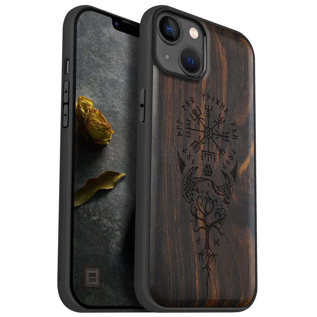 Carveit Magnetisch Hülle für iPhone 14 Plus [Elegante Schwarzholz] [Weich TPU Stossstange] Stossfest