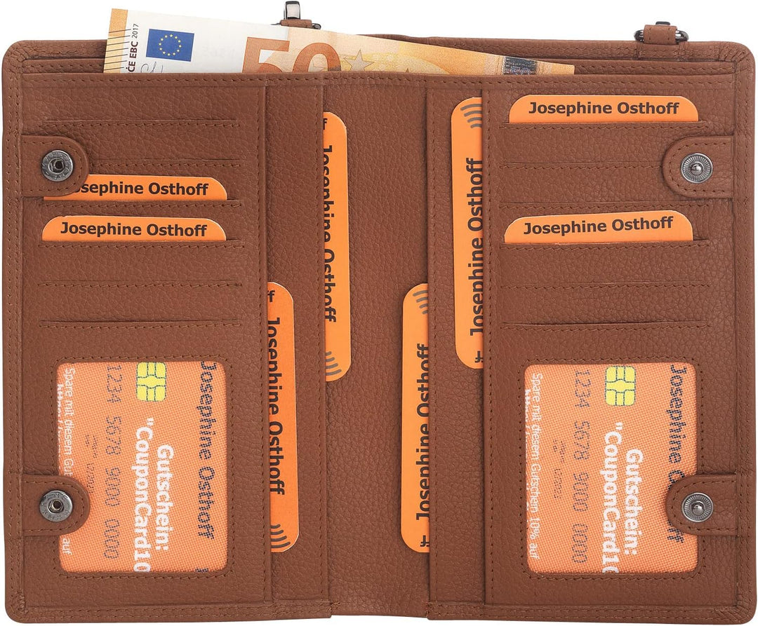 Josephine Osthoff Handy Umhängetasche mit Geldbörse, handgemacht aus 100% Echtleder, Clutch für Dame