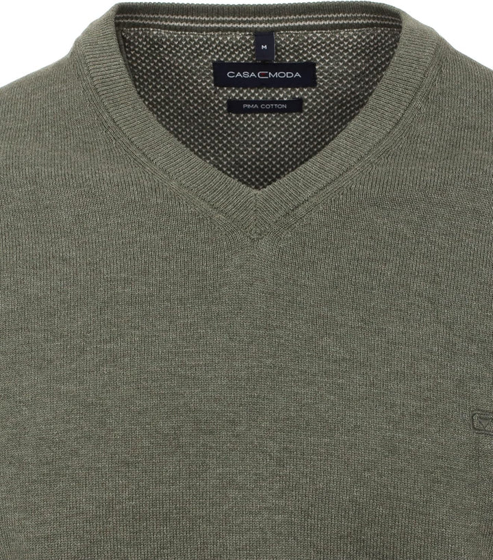 CASAMODA Herren Pullover mit V-Ausschnitt unifarben Elastischer Bund M 325 - Grün, M 325 - Grün