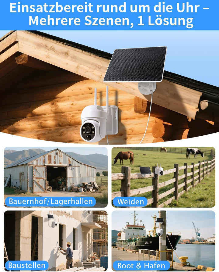 4G LTE Überwachungskamera mit SIM Karte, Outdoor Kamera mit Akku & Solar panel – 2K HD PTZ,PIR Erken