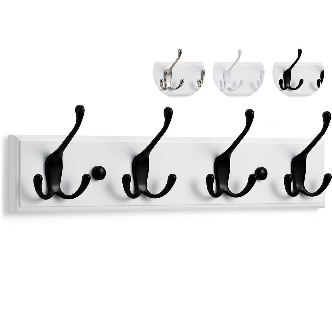 LARHN Garderobenhaken Weiss - Garderobenleiste Weiss mit 4 Haken in Schwarz - 42 cm - Kleiderhaken W