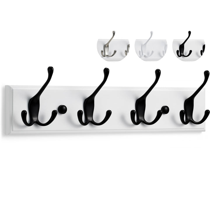 LARHN Garderobenhaken Weiss - Garderobenleiste Weiss mit 4 Haken in Schwarz - 42 cm - Kleiderhaken W