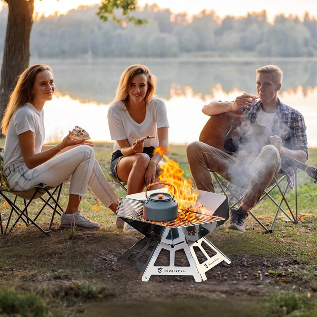 Faltbares Feuerstelle, tragbare Edelstahl-Feuerstelle mit Grillgitter und Aufbewahrungstasche – Camp