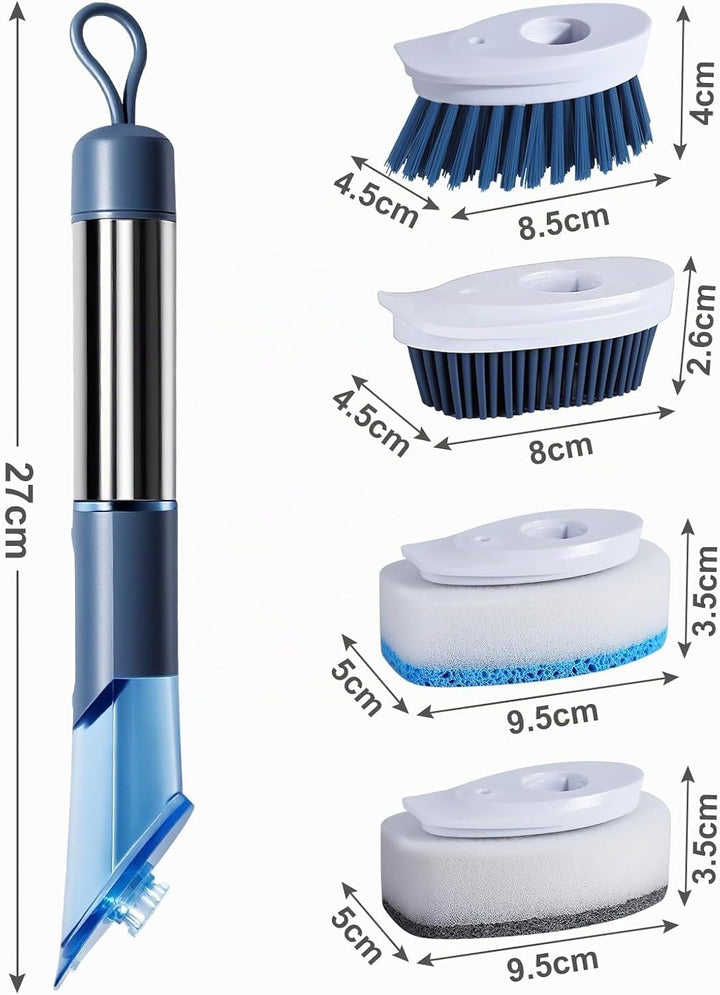 Spülbürste mit Spülmittelspender, Zvonema Küchenbürste mit ergonomischem Langer Griff, 4 Hochwertige