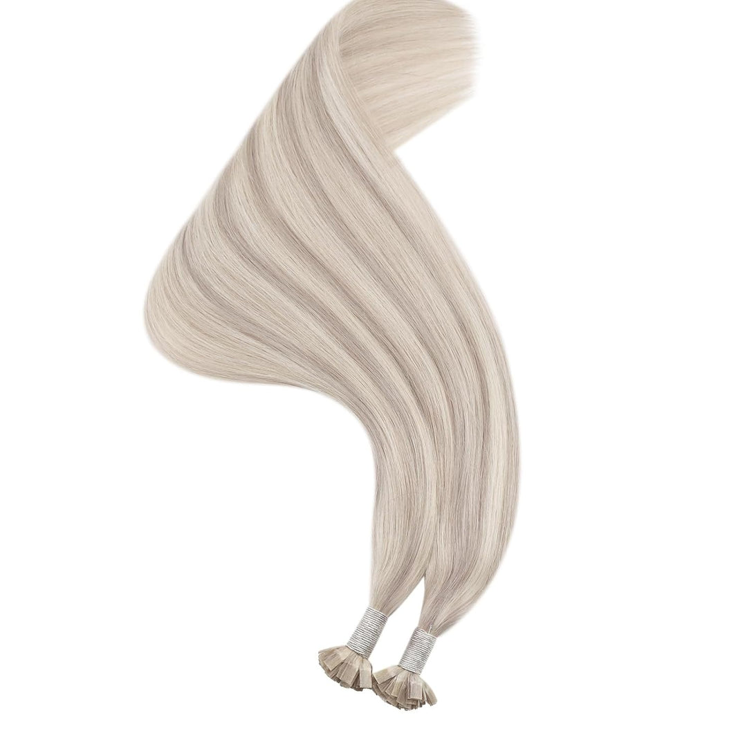 Ugeat Keratin Extensions Echthaar Flat Tip 45cm Keratin Haarverlängerung Echthaar Gesträhnt Aschblon
