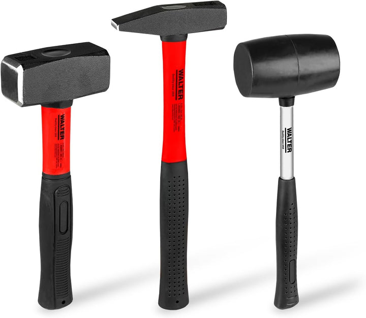 WALTER Hammer-Set 3-tlg., Schlosserhammer, 300, 300, 1000, Gummischonhammer, Gummi Gleitschutzgriffe
